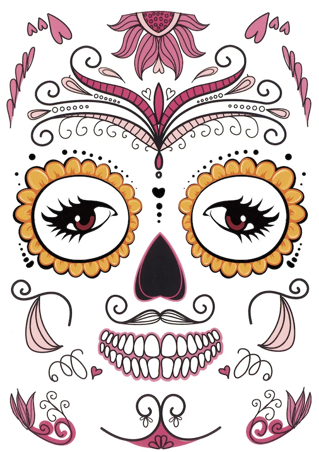 Mexica Day of the Dead Sugar Skull Face временная татуировка Хэллоуин Макияж наклейки для Хэллоуина Маскарад Вечерние - Цвет: 148x210mmSS 02