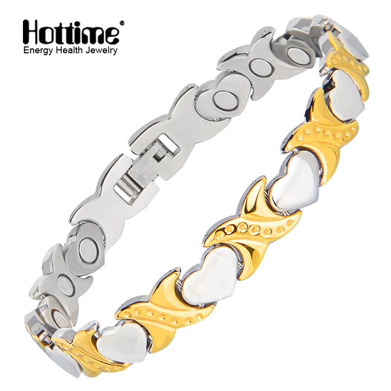 

Hottime Fashion Bio Magnetic Healthy Therapy Bracelet & Bangle For Women Heart Design Hand Chain Energy Stainless Steel Jewelry