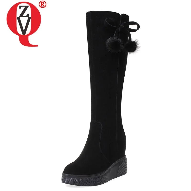 

ZVQ Winter New Fashion Warm Knee High Boots Outside Super High Heels Platform Round Toe Zip Women Shoes Drop Shipping Size 32-40
