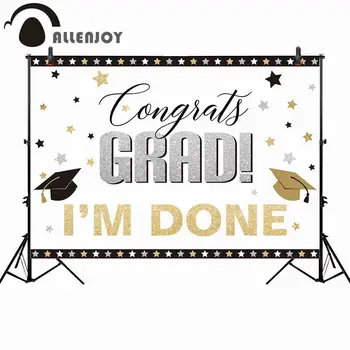 

Allenjoy Congrats Grad Backdrops Stars Bachelor Cap School Students Activity Party Background Cloth Glitter Letters Wallpapers
