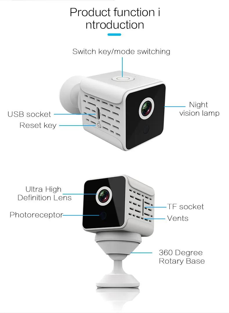 Микро камера Домашняя безопасность WiFi IP ночное видение HD 1080P Беспроводной удаленный монитор Cam DVR мини видеокамеры с поворотным основанием на 360 °