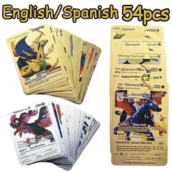 Cartes de combat Pokemon anglais/espagnol, 55 pièces, cartes brillantes, Anime Vmax Gx, Pikachu, Charizard 