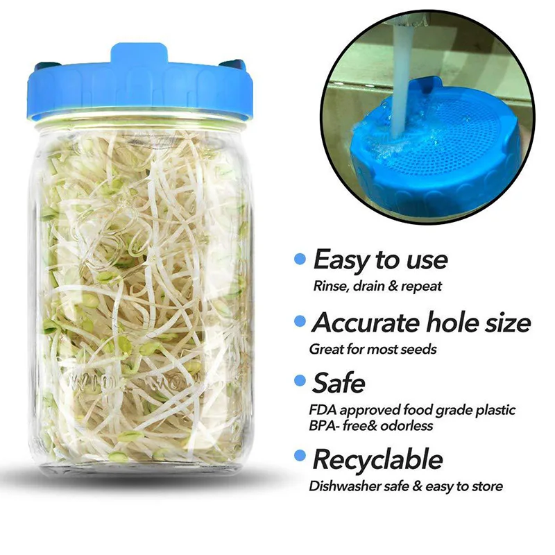 

4 Or 2 Sprouting Lid Food Grade Mesh Sprout Cover Kit Seed Growing Germination Vegetable Silicone Sealing Ring Lid For Mason Jar