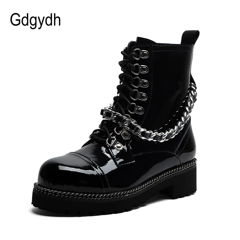 Женские ботильоны на платформе Gdgydh черные из натуральной кожи массивном каблуке