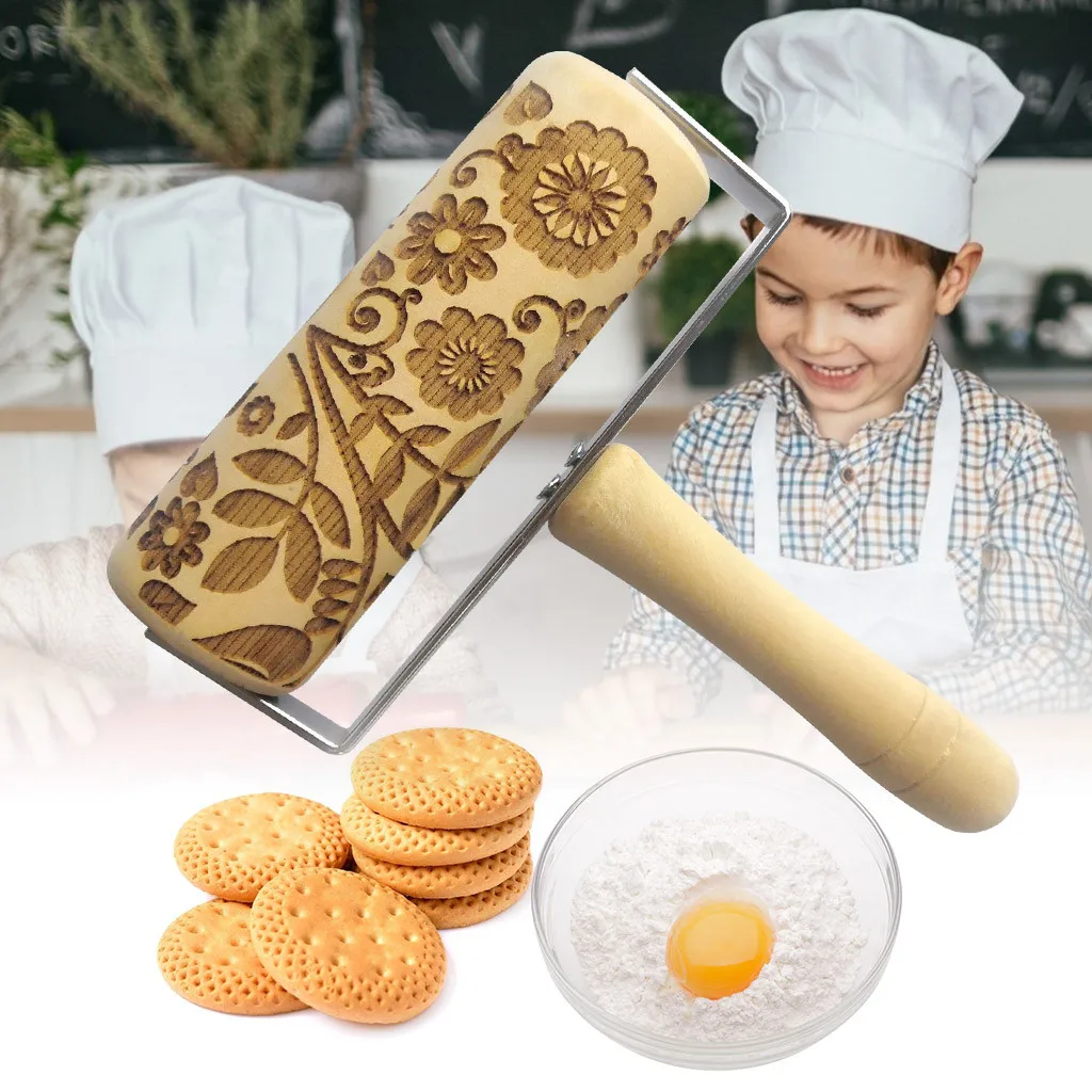 Рельефная Скалка, Рождественская деревянная скалка для выпечки, рельефная скалка для печенья
