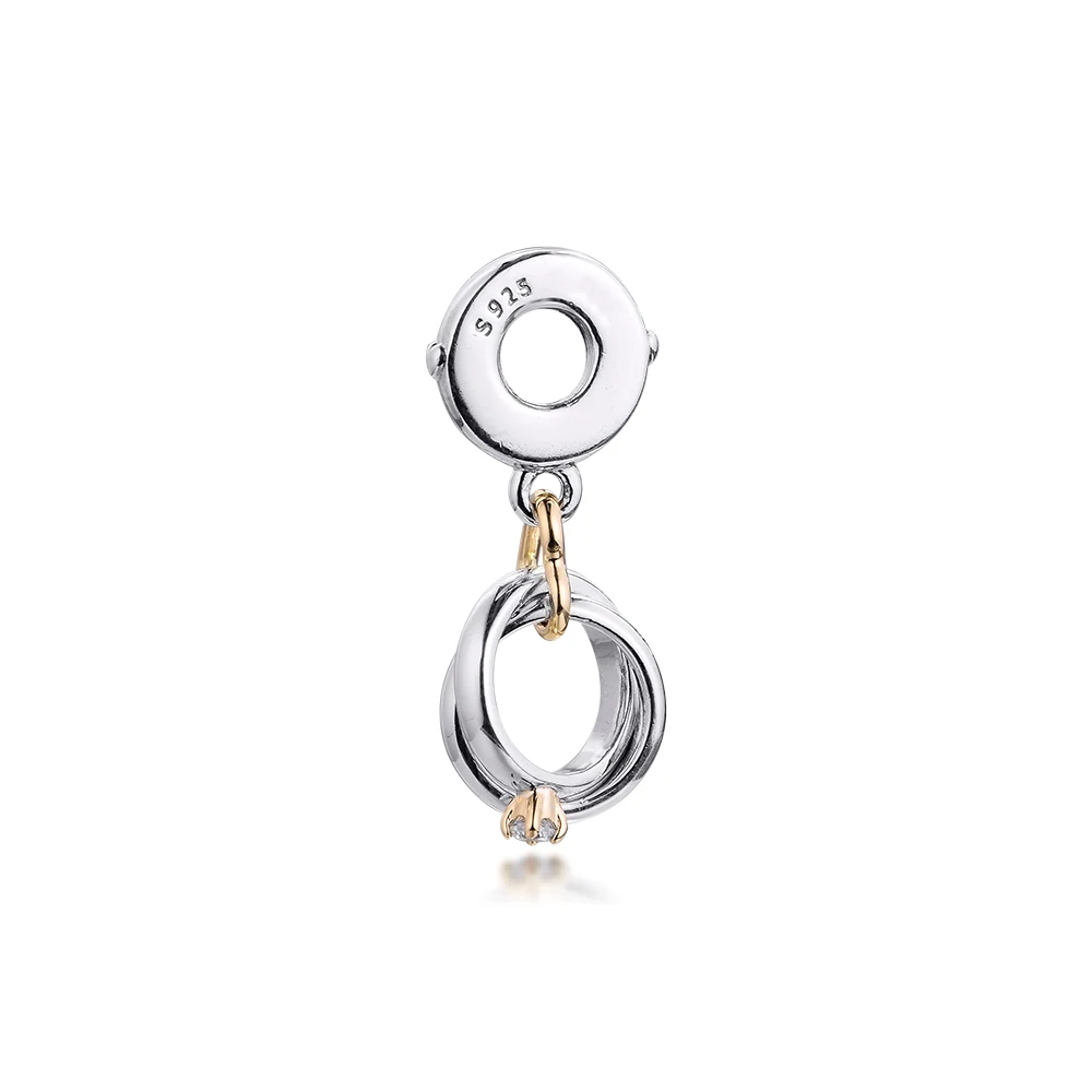 

CKK Fits Pandora Bracelet Two-Tone Wedding Rings Dangle Charm (14K Gold) Silver 925 Original Beads Sterling Jewelry