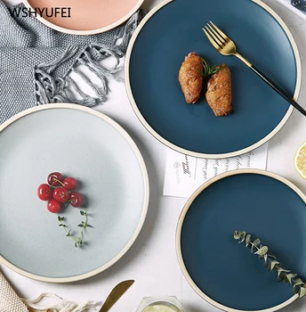 

Creative solid color round ceramic plate breakfast Western steak salad dessert cake sushi home kitchen storage decorative plate
