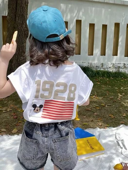 

Summer boy and girl clothes cotton short-sleeved cartoon mouse graphic T-shirt American 1928 graphic top fashion trend T-shirt