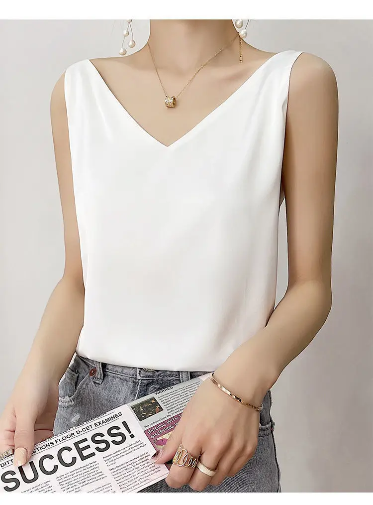 Satin Top Woman Clothes Summer White Tanks And Camis Female Vest Vintage Korean Fashion Free Shipping Sexy Born Sweet Plus Size womens cami