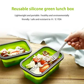 

4PCS Foldable Silicone Food Lunch Box Fruit Salad Storage Box Dinnerware Food Storage Container Food Box For Kitchen Microwave