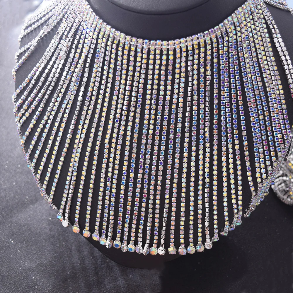 Crystal AB tassel rhinestone fringe trimming  (1)