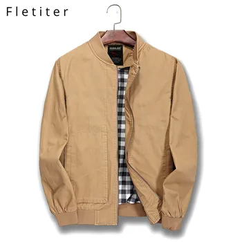 

Fletiter Brand New Spring Autumn Men Casual Jacket Coat Men's Fashion Washed 100% Cotton Clothing Jackets Male Coats 2019