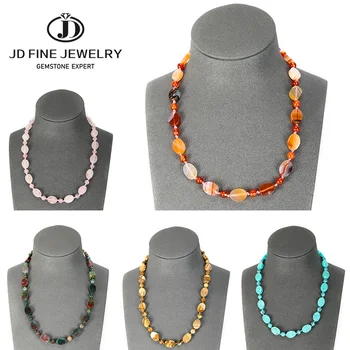 

JD Fashion Bohemian Jewelry Semi Precious Stones Knotted Matching Flat Oval Shape Stone Necklaces For Women Ethnic Necklace