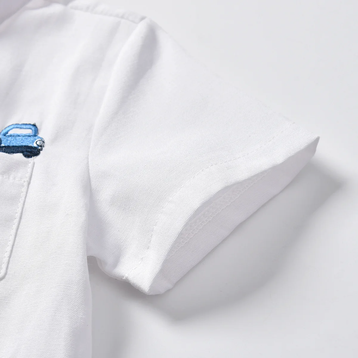 New Style Childrenswear shen shi kuan Cardigan BOY'S Summer Cotton Linen Car Embroidered Short-sleeved Shirt Bowtie Two-Piece Se