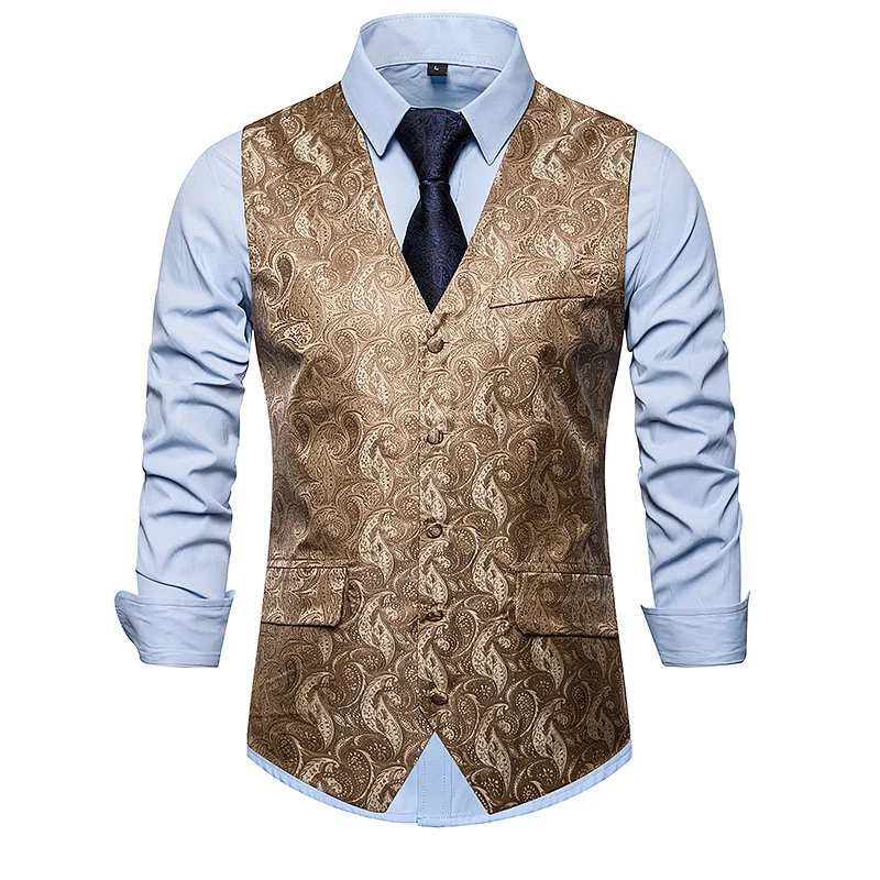 Men Printed Double Pocket Single Breasted Vest Waistcoat Coat M70