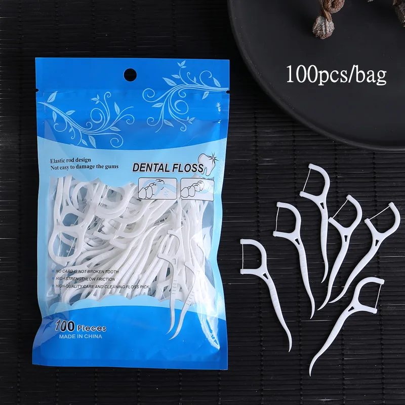 100 Pcs/Lot Disposable Cleaning Dental Floss Interdental Brush Tooth Stick Toothpick Oral Health Flossing Tools | Красота и здоровье