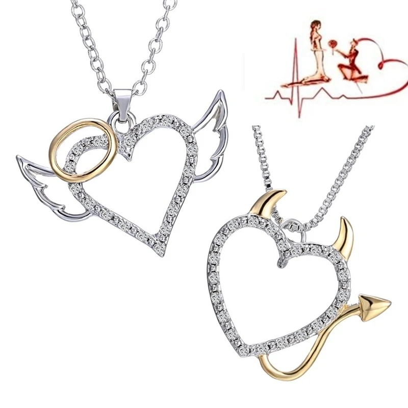 Collar de pareja él y ella chapado en oro, collar de dos tonos, Ángel y demonio, joyería para pareja, regalo Día de San Valentín|Collares colgantes| - AliExpress