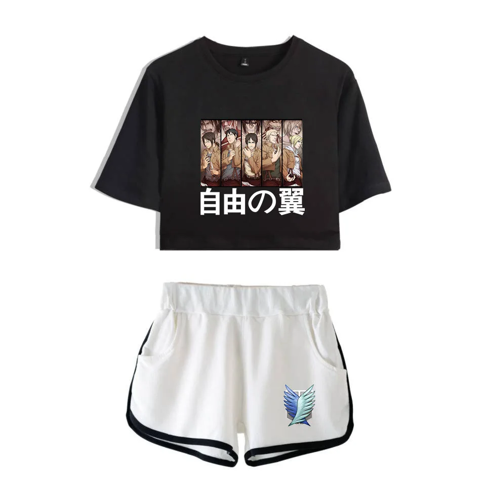 COSREA Attack On Titan Cosplay Costume Survey Corps Logo Short Sleeve Shirt Sport Suits Girls Tees Shorts T Running Sets Women -Zentai shop online H72584146ce09431297d957296270e55cD.jpg