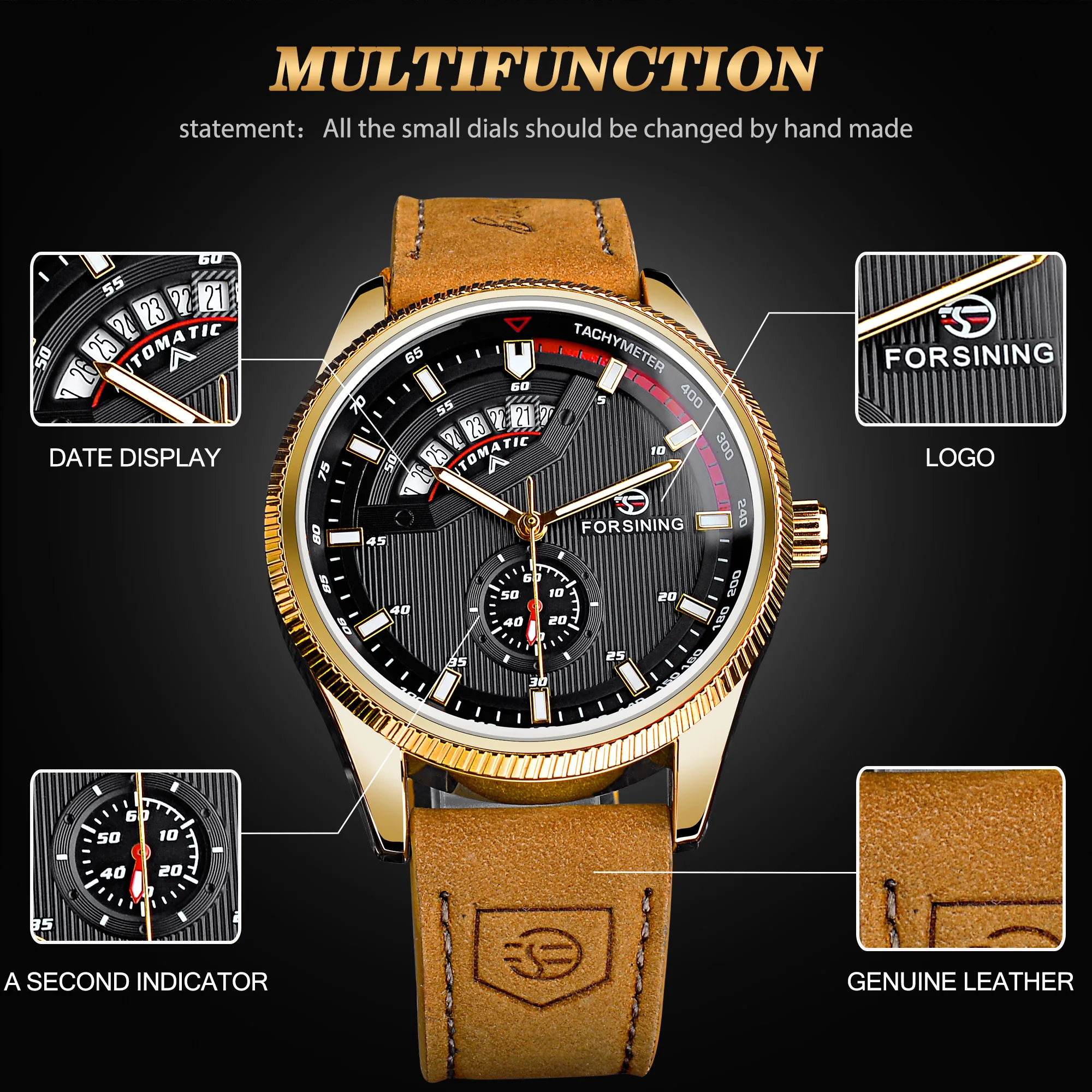 Forsining Men Mechanical Wristwatch Fashion Automatic Man Outdoor Watch With Date Display Leather Waterproof Analog Watches_voghion.com
