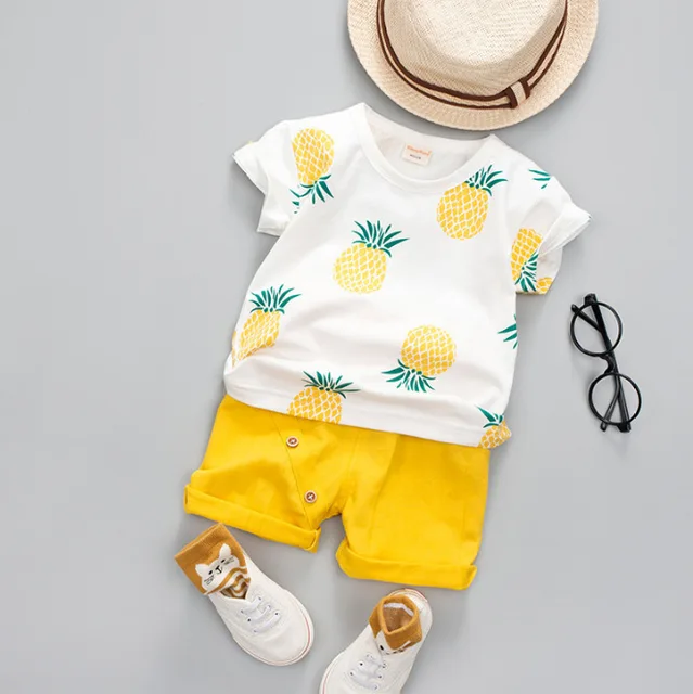 Children Clothes Fashion Summer Baby Girls Clothing Boys Sports T-Shirt Shorts 2Pcs/Sets Toddler Cotton Costume Kids Tracksuits LF boluo S  Yellow