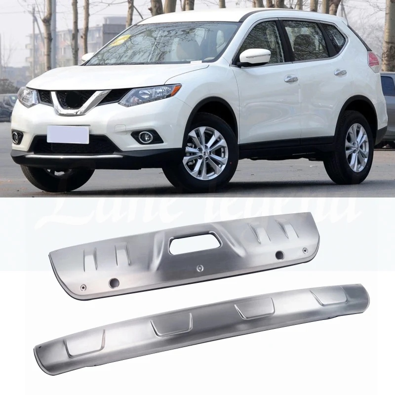 

car-styling For nissan Rogue X-Trail 2014-2018 T32 metal front + rear bumper bottom guard protector with key hole accessories