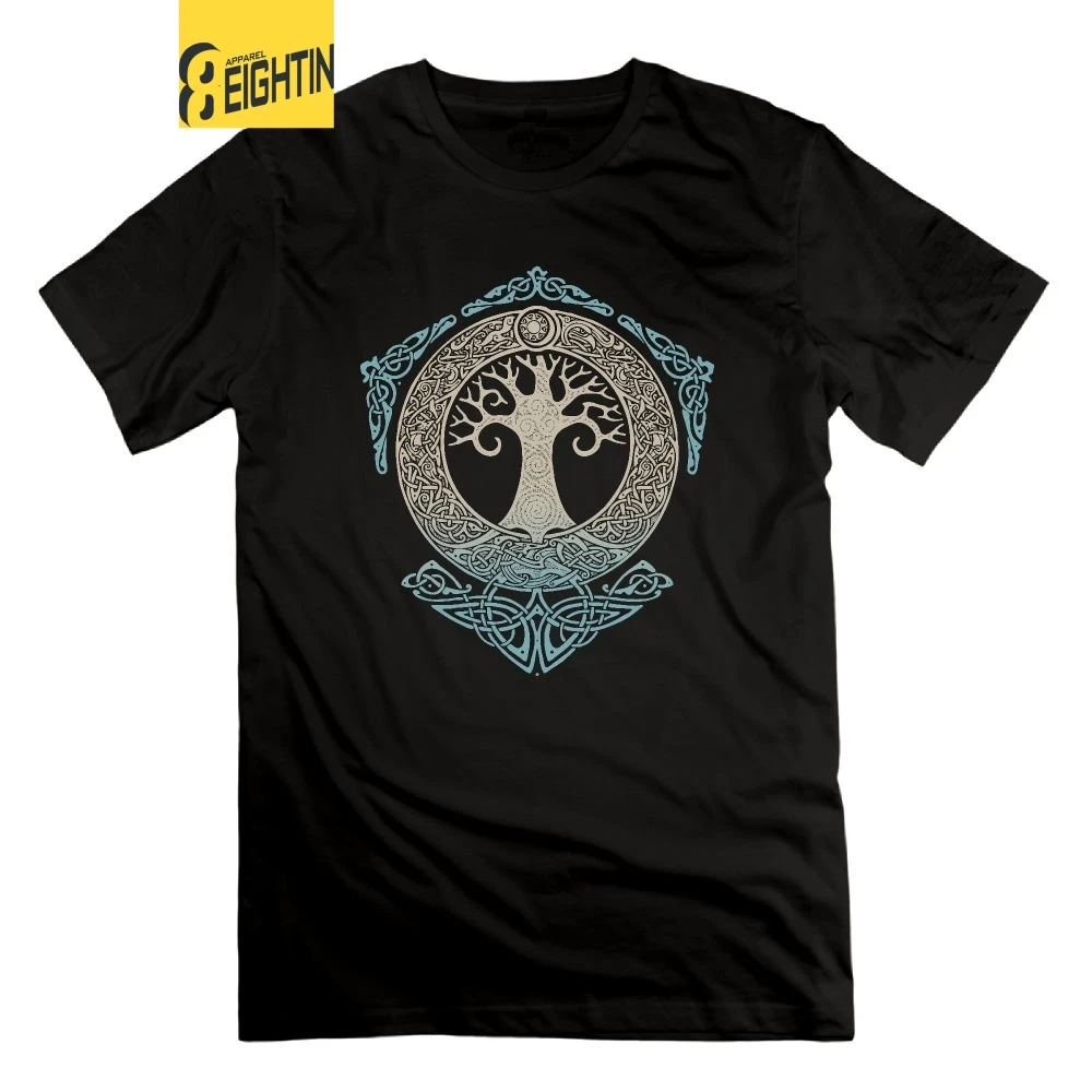 Eightin Vikings T-Shirt Valhalla Odin Yggdrasil Tree of Life Man Simple 100% Cotton Tees Funny Tops T Shirt Short Sleeve O-Neck |