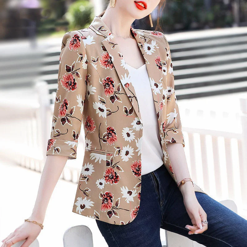 2022 High-Level Sense Fried Street Print Suit Jacket Female Thin Summer Korean Fashion Temperament Blazer Women Tops Femme cardi