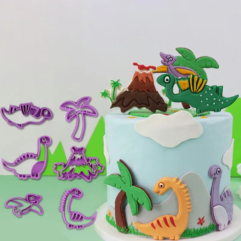 Moule De Decoupe De Biscuits En Forme De Dinosaure 3d Pour Enfants Gaufrage Patisserie Dessert Outil De Decoration De Gateaux 6 Pieces Aliexpress Maison Animalerie