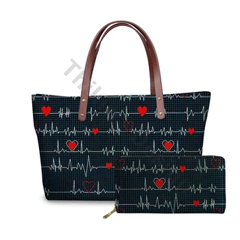 

Ladies Hand Bags ECG Print 2pcs/set Handbag&Wallet Females Shoulder Bags Fashion Large Size Beach Bag Tote For Custom Torebka