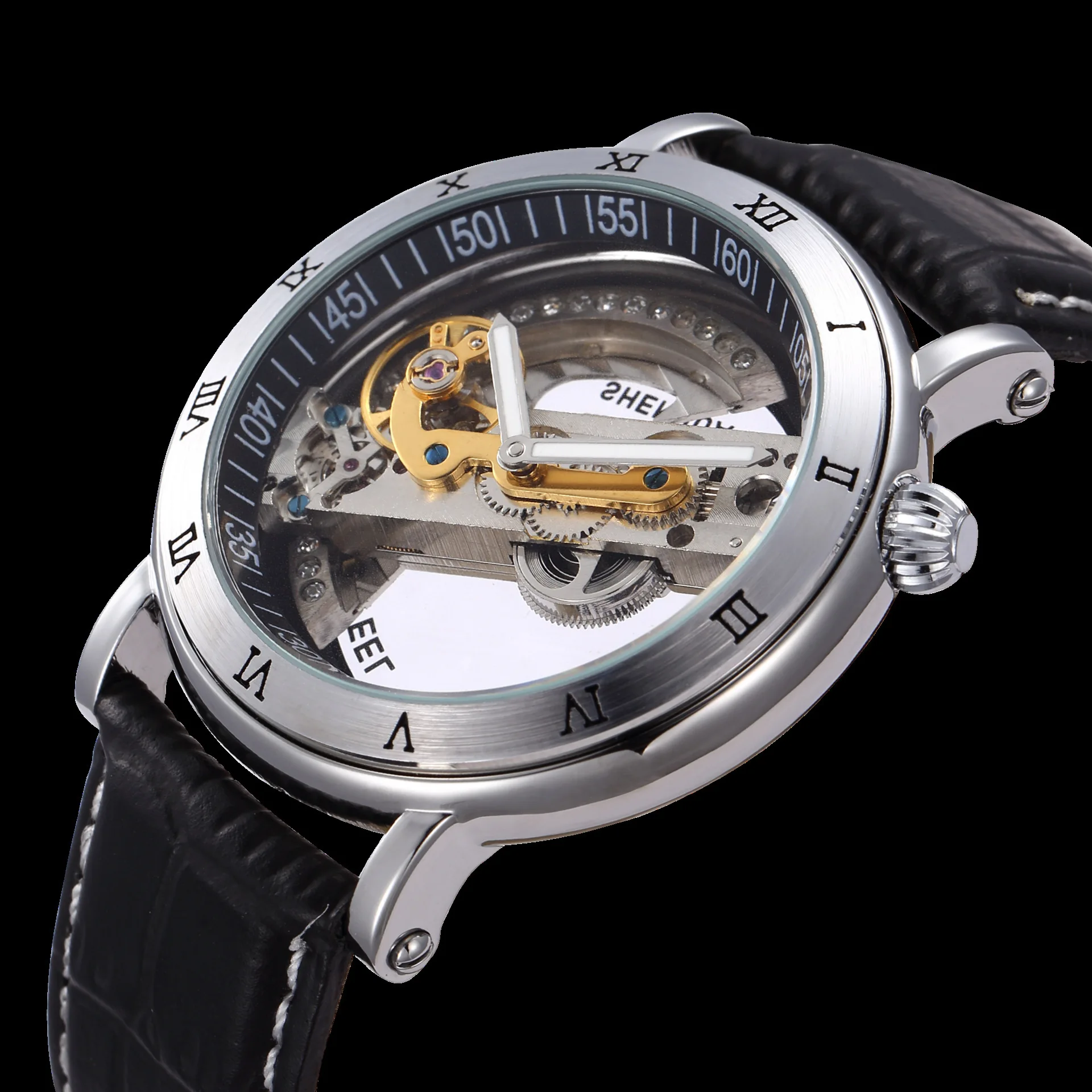 

Shenhua Gentry Huabiao Men's Leather Strap Watch Hollow out Fully Automatic Machinery MEN'S Table Waterproof Analog Watch