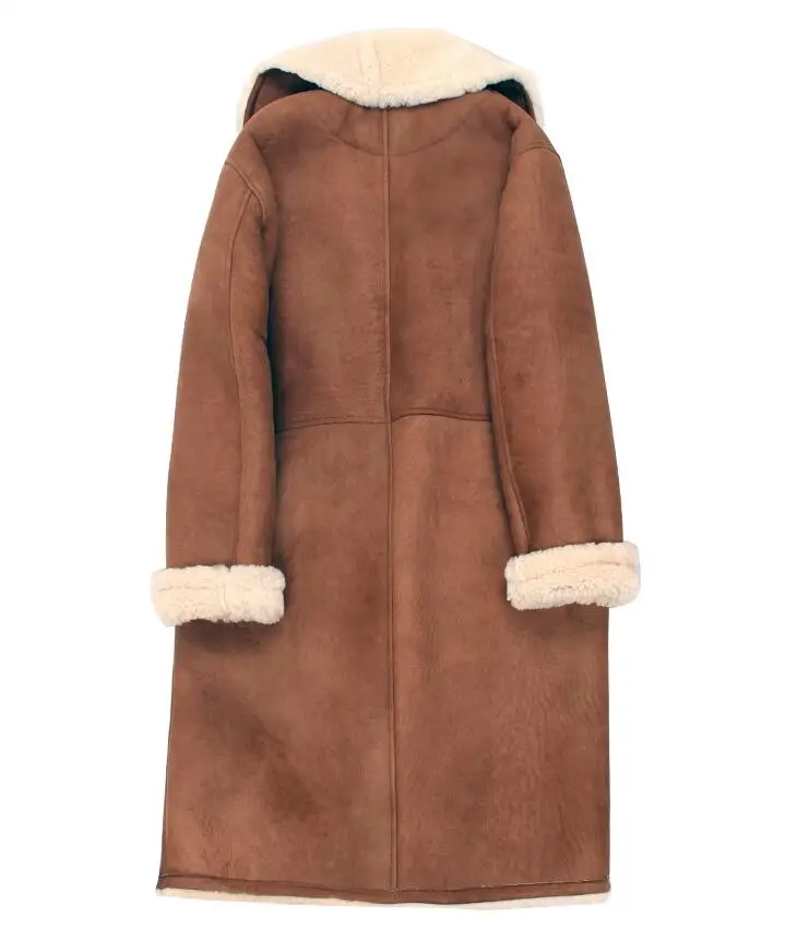 Winter Fashion Women Ladies Sheep Skin Suede Leather Wool Long Coat Outdoor Warm Parka Trench Coat Overcoat Fur Coat Tops