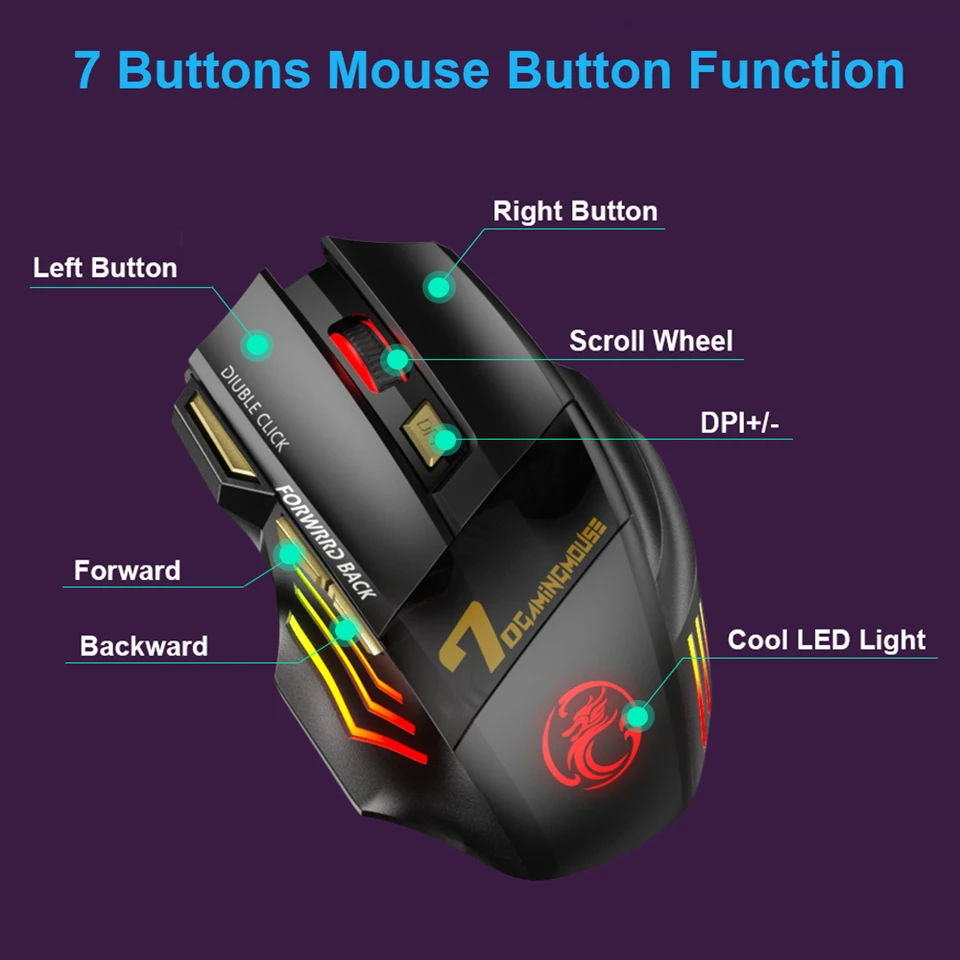 Wireless gaming mouse wireless mouse rechargeable computer mouse gamer ergonomic mause silent usb 7 button rgb mice for pc game