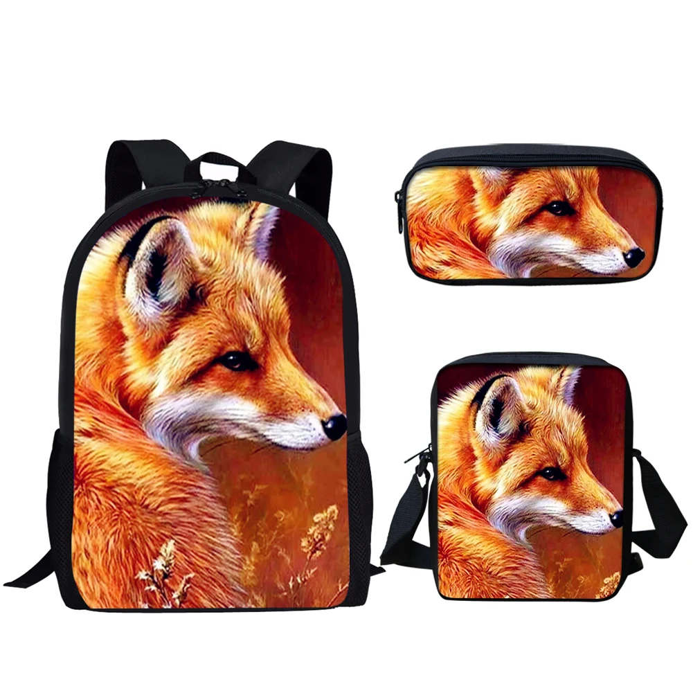 Fox Printed Children School Backpack Set Women Men Travel Backpack School Bag Animals Messenger Bag For Male Female Casual