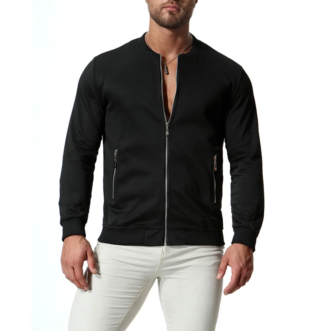 

New Style Cardigan and Sweater In 2019 Fashionable Pure Color Fashion Collar Men Coat Black Jacket Men Cardugan Sweaters