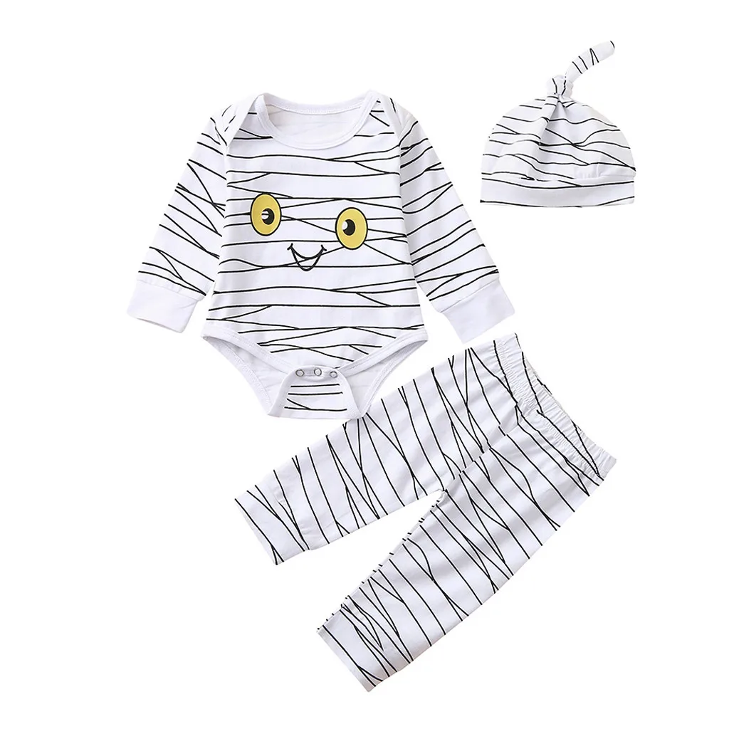 New Halloween Clothes Newborn Infant Clothing set Baby Boys Costume Cartoon Mummy Romper Pants Hat Halloween Outfits Set
