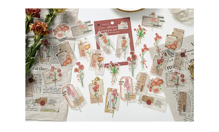 30pcs/1lot kawaii Stationery Sticker Vintage Flower affair Diary Planner junk journal Decorative Scrapbooking DIY Craft Sticker