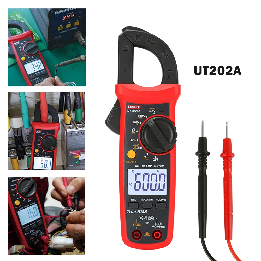 UNI T UT202A + UT204 цифровой AC DC токовый клещи мультиметр True RMS 400 600A Авто диапазон