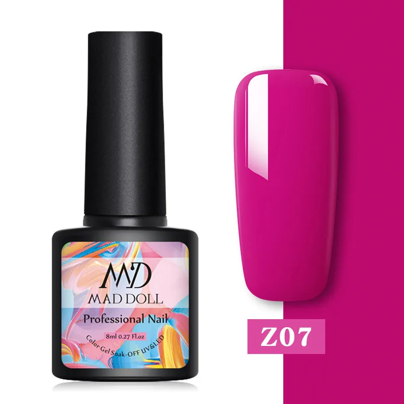 Z07 MAD DOLL 8 мл Блестящий Гель-лак для ногтей чистый цветной гель для ногтей лак замочить от УФ гель лак Базовое покрытие не протирать верхнее покрытие - Цвет: Z07