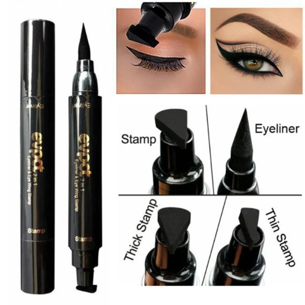 2 In1 Eyeliner Stamp Liquid Eyeliner Pencil Waterproof Quick Dry Black