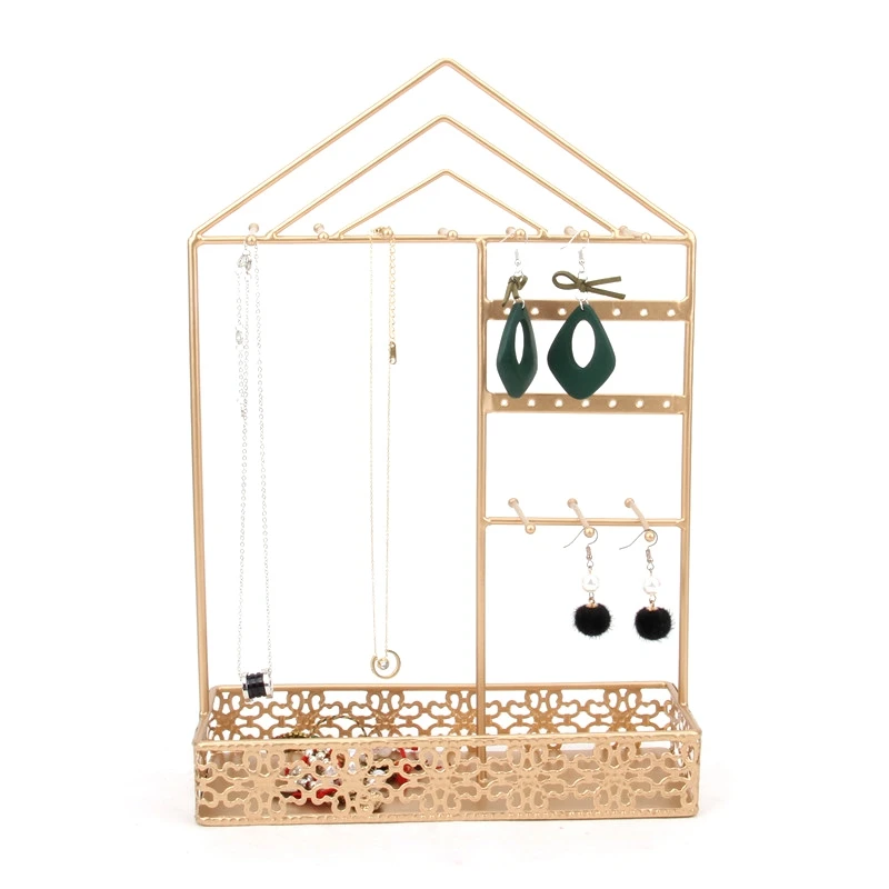 

Wrought Iron Jewelry Display Rack Nordic Metal Dressing Desktop Multi-Function Hanging Necklace Earrings Storage Rack