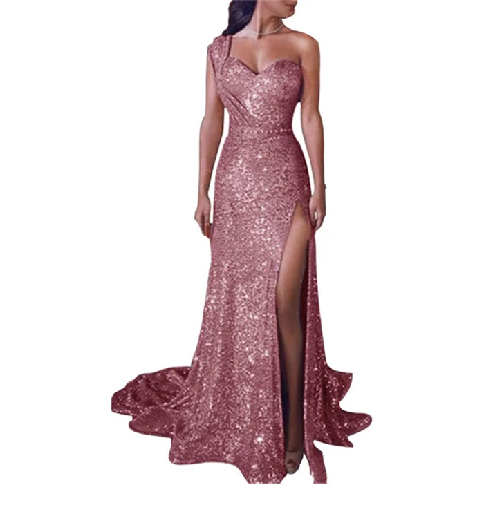 S-5XL вечернее платье большого размера, платье в пол, комплект женской одежды, длинное платье с блестками на одно плечо