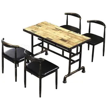 

Retro theme cafe restaurant table dessert snack restaurant milk tea hot pot restaurant fast dining table and chair combination c