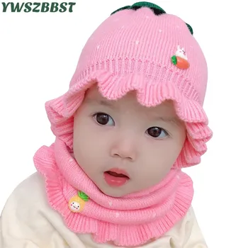 

Fashion Strawberry Knitted Hat Baby Hat with Scarf Autumn Winter Warm Kids Hat 0-12Months Baby Cap for Girls Children Hat