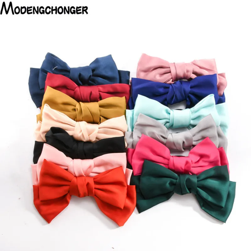 

1PCS Fashion High Quality Solid Color Big Large Silk Woman Girls Hairpins Bow Barrettes Chiffon Satin Hairgrips Hair Accessories