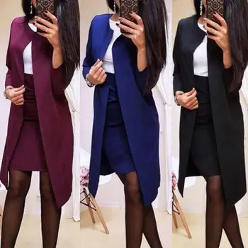 

2Pcs Blazer + Dress Women Office Lady Autumn Dress Solid Color Slim Long Blazer Women Jacket Bodycon Mini Dress Women Skirt Suit