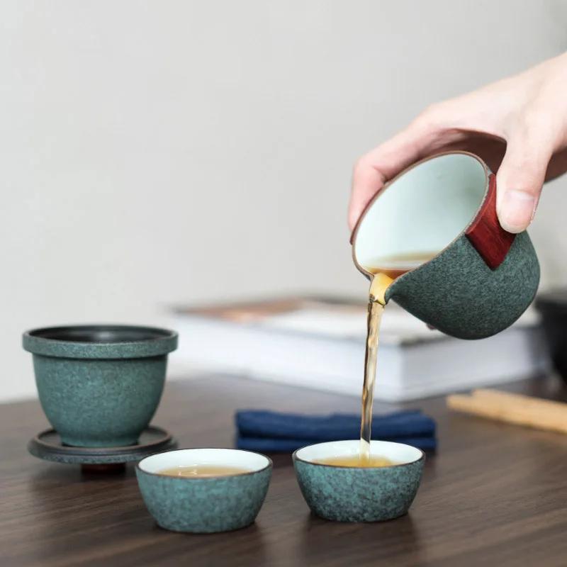 LUWU ceramic teapot gaiwan 2 cups tea sets portable travel tea set travel bag tea set