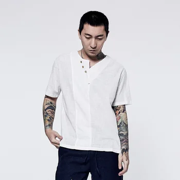 

SAMWESTART Men's T-Shirt Summer Spring T-shirt Youth Cotton Linen Short Sleeve Loose Straight Casual Tops Thin T-shirt