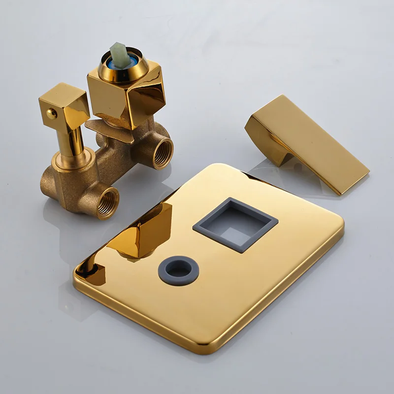 LED Gold Shower Faucet Bathroom Rainfall Shower Set Digital Display 3 Way Bath System Luxury 8/10/12/16 Inch Brass HotCold Mixer