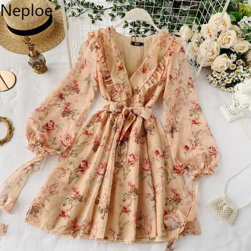 Neploe Ins Пышное Платье с длинными рукавами и принтом в виде деревянных ушей Vestido