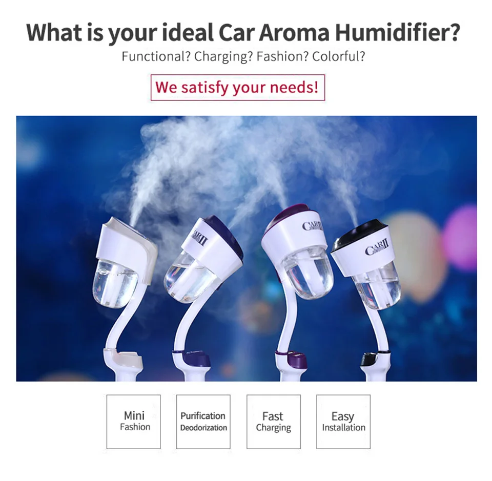 Car Diffuser Essential Oil Aromatherapy Ultrasonic Humidifier with Dual USB Charger Adapter Air Refresher Purifier for Vehicle